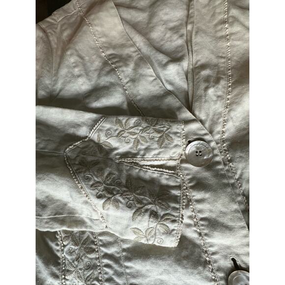 J. Jill 100% Linen Cardigan Womens L Beige Jacket Embroidered Long Sleeve Tunic - Picture 3 of 5